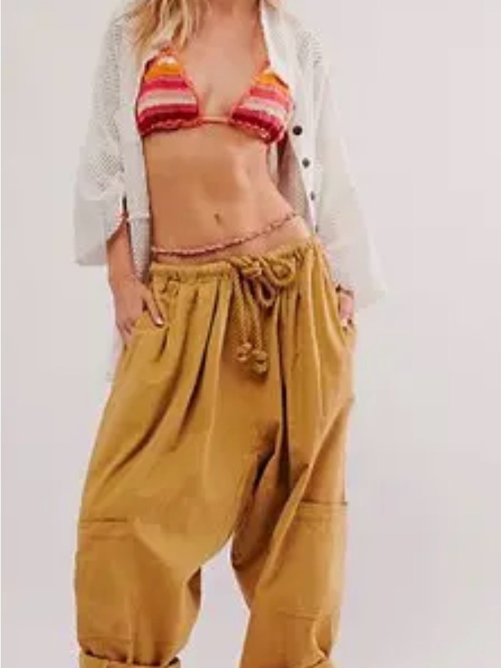 Free people Kalani pull on Casual Drawstring Harem Pants in Mustard